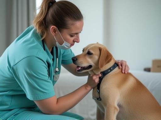 Vet checking a dog